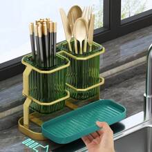 Kitchen Utensil Storage Knife Holder Wall Mounted Cutlery Rack With Multi-Purpose Design For Cutlery, Spoon, Forks & Chopsticks Storage - Green - View 6