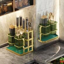 Kitchen Utensil Storage Knife Holder Wall Mounted Cutlery Rack With Multi-Purpose Design For Cutlery, Spoon, Forks & Chopsticks Storage - Green - View 1