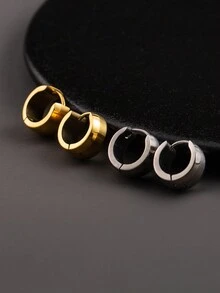 1對簡約時尚圓形不鏽鋼18k鍍金耳環,男女適用,適合日常佩戴和工作配件 - 款式1 - 查看 6