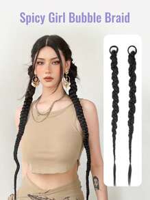 1入女式馬尾辮假髮,歐美風格,拳擊捲長辮髮,甜美酷女孩,熱門少女泡泡辮 - 自然黑-1裝 - 查看 5