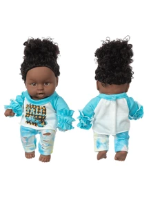 8英寸柔軟乳膠仿真嬰兒娃娃玩具,附有藍色衣服 - 藍衣娃娃 - 查看 3