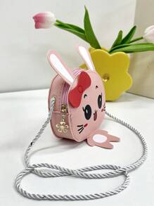 1pc Young Girls' Pu Leather Mini Crossbody Bag With Zip Closure, Cute Cartoon Rabbit Design, Suitable For Daily Use