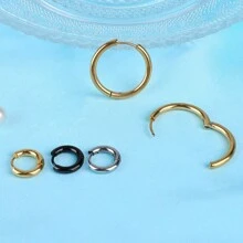 1對/5對時尚簡約朋克不鏽鋼盤旋式耳環,適合男女日常佩戴,尺寸有8mm/10mm/12mm/14mm/16mm可選 - 彩色的 - 查看 7