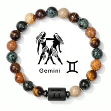 Pulsera De La Suerte De 12 Constelaciones, Hombres Y Mujeres Pulsera De Piedra De Ojo De Tigre De Moda, Pulseras De Piedra Natural, Joyas De Pareja De Virgo, Leo, Libra - Pulsera de constelaciones de tres colores. - Ver 5