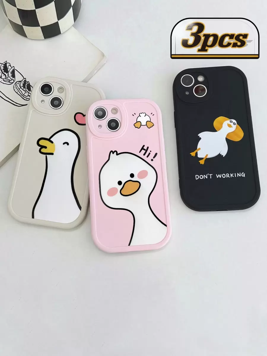 3个可爱卡通鸭子图案软硅胶手机壳，兼容和Galaxy智能手机 - 彩色 - 查看 1