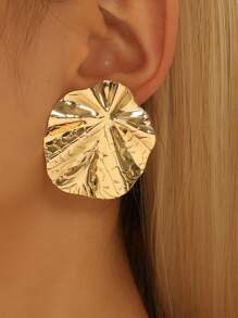 1 Par De Aretes Con Forma De Hoja Dorada Para Mujer - Plateado - Ver 2