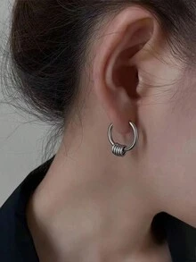 歐美朋克不銹鋼＆鈦鋼小圓圈耳夾,耳環,耳釘,男女通用耳夾 - 銀色 - 查看 7