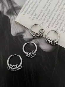 歐美朋克不銹鋼＆鈦鋼小圓圈耳夾,耳環,耳釘,男女通用耳夾 - 銀色 - 查看 5