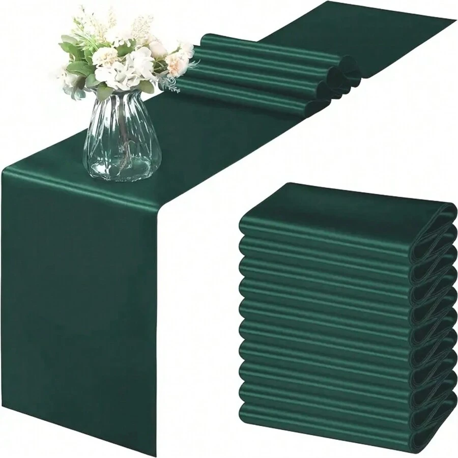 1 PC Satin Table Runner  Long Wedding Satin Table Runner For Wedding Banquet Graduations Birthday Party Decoration,Satin  Table Runner,Table Decorations Holiday - Dark Green - View 1