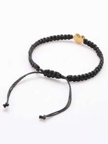 26 字母金心型手鍊女式男式 A-z 首字母姓名手工繩可調式手鍊情侶友誼首飾 - 黑色 - 查看 6