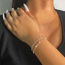 1條雙層珍珠串珠多層女士手鍊,給朋友的完美禮物、節日配飾 - 銀色 - 查看 7