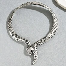 時尚女士銀色蛇頸套頸鍊 - 銀色 - 查看 3