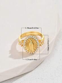 1pc New Arrival European And American Style Delicate Mary Pattern Flower Design Unisex Ring With Micro Paved Cubic Zirconia For Daily Wear, Work, And Parties - Personalized Virgin Ring - View 4