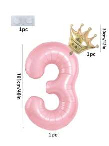 40 英寸婴儿粉色铝箔 0-9 马卡龙数字气球配迷你金色皇冠，适用于主题生日派对装饰订婚周年纪念婚礼装饰婴儿淋浴空气球 - 彩色 - 查看 2