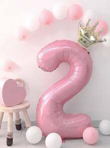 40 英寸婴儿粉色铝箔 0-9 马卡龙数字气球配迷你金色皇冠，适用于主题生日派对装饰订婚周年纪念婚礼装饰婴儿淋浴空气球 - 彩色 - 查看 1
