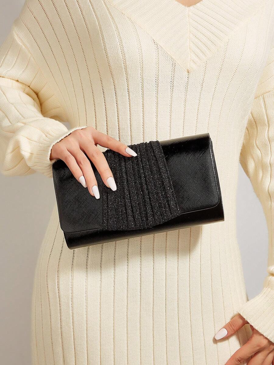 奢华晚宴手拿包，魅力优雅，低调奢华，闪亮手提包，方形设计，适合女士、女性、派对女孩、新娘，是派对、婚礼、舞会、盛大宴会等场合的完美之选，也是送给母亲、老师、朋友、伴娘的理想礼物。 - 黑色 - 查看 1