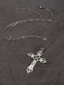 Women's Bohemian Style Retro Cross Pendant Necklace - Silver - View 4