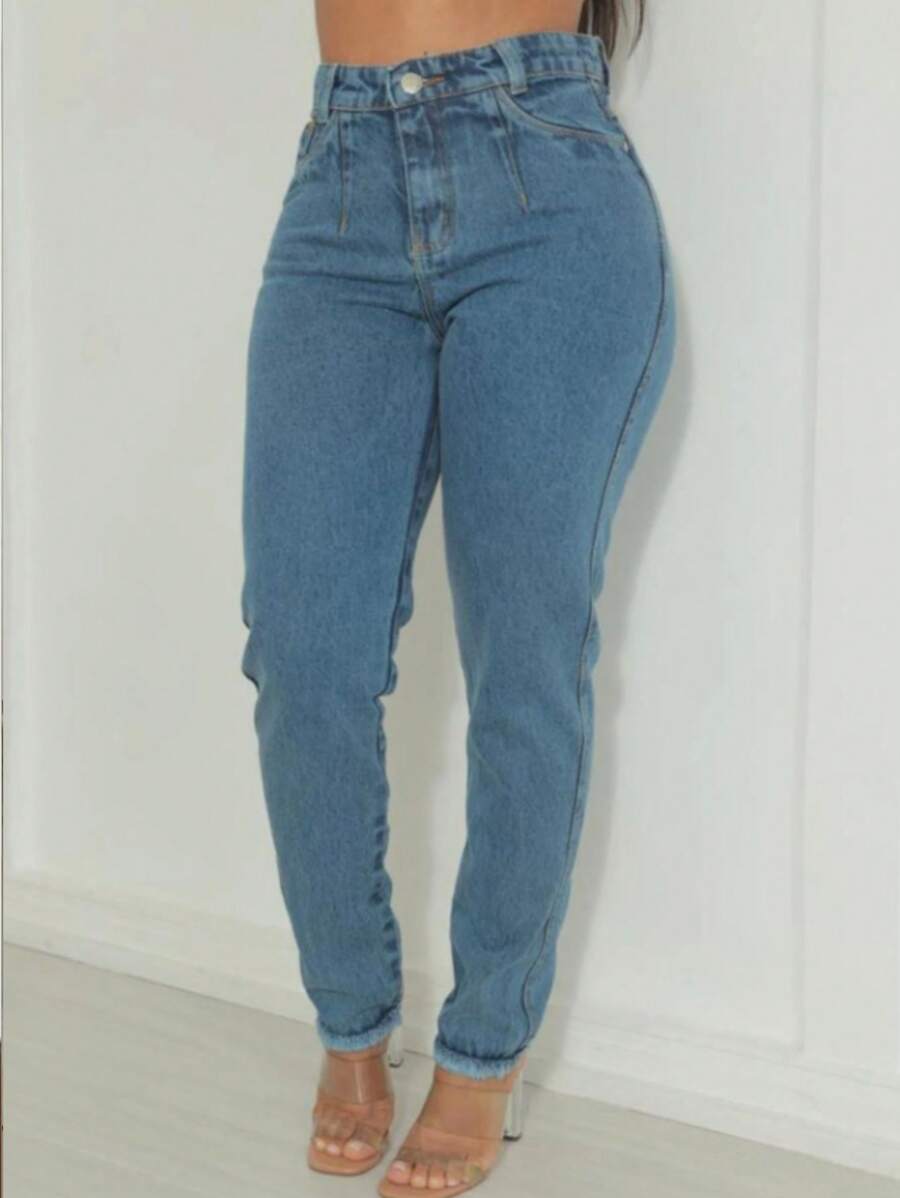 Women Jeans - 中等水洗藍 - 查看 1