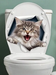 跨境新品可拆式嚇壞貓廁所貼紙,浴室裝飾 - 彩色 - 查看 4