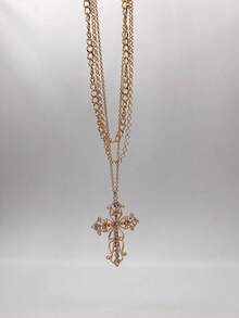 1個和鑽石裝飾的鏈子項鍊,適合女性日常穿著 - 金色 - 查看 2