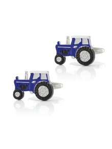 男士法式袖扣藍色拖拉機搪瓷金屬袖扣新品上市 - 藍色 - 查看 1