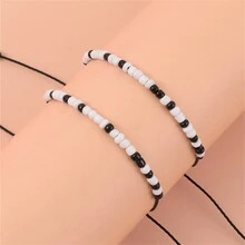 2 件裝簡約復古黑白串珠編織情侶手鍊 - 情侶款 - 查看 2