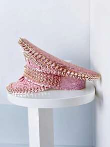 男女通用嘻哈摇滚朋克风格粉色铆钉高顶礼帽，蒸汽时尚个性化朋克新娘帽 - 粉色 - 查看 4