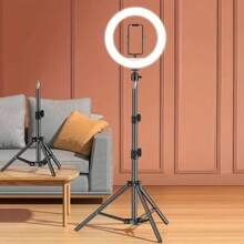 10'' Selfie Ring Light With 43'' Tripod Stand And Phone Holder, LED Lighting With Phone Stand For Video Recording, Compatible With Cell Phones And Cameras - Black - View 2