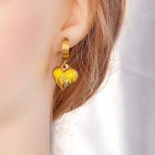 2pcs 304 Stainless Steel 18k Gold Plated Enamel Heart Pendant Earrings Women Daily Wear DIY Jewelry Accessories Necklace Pendant Bracelet Earrings - Pendant - View 3