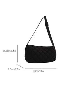 1pc Fashionable Diamond Pattern Down-Filled Bag For Teenage Girls, Simple Dumpling-Shaped Crossbody Shoulder Handbag With Large Capacity For Daily Activities - Black - View 3