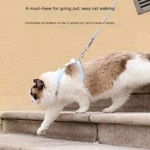 貓用胸帶連牽繩套裝,防逃貓背心胸帶,可調節貓用行走外套,只適用於寵物 - 藍色 - 查看 4
