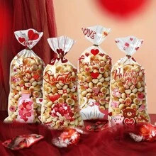 50pcs Colorful Heart Shaped Self-Adhesive Opp Plastic Packaging Bags Valentine'S Day Series Candy Bag - Multicolor - View 1