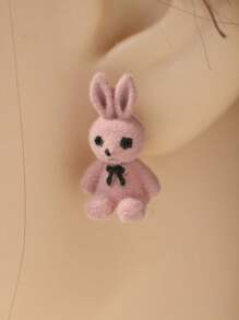 Easter 1pair Flocked Rabbit Shaped Earrings, Sweet And Cute, New Ear Accessory Including Metallic Decoration - Pink - View 5