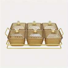 2/3/4/6入組水果沙拉盤、零食盒、透明方形甜品罐、分隔式食物儲存保存盒帶蓋、豪華風格水果盤 - 金色 - 查看 1