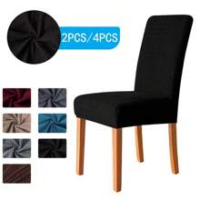 2pcs/4pcs Stretch Twill Chair Covers - Black - View 1