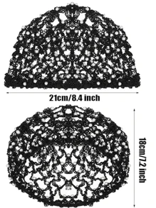 1Pc Hair Snoods For Women Hair Bonnet Mesh Crochet Hair Net With Pearl Rayon Hairnet Hair Wrap Hair Cover Ornament Rayon Knit For Sleeping (Black) - Black - View 5