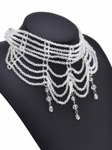 Yanxyad 黑色朋克高級哥德式誇張項鍊,巴洛克水晶復古項鍊,多層串珠鎖骨鍊,女性專用