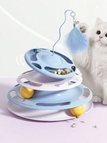1pc Intelligent Interactive Cat Turntable Toy, Treat Dispenser For Cats Only - Blue - View 1