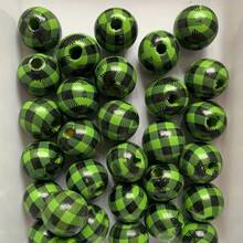 10 顆 16 毫米經典格子圖案圓形木珠適合 Diy 手鍊、項鍊、節日裝飾 - 16mm - 查看 10