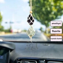 1個天然紫水晶原石月星傳輸石吊墜裝飾品，適用於車內裝飾禮品 - 彩色 - 查看 2