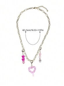 1個棒棒糖形狀、星形狀、彩色珠子可更換吊墜的兒童項鍊 - 彩色 - 查看 4