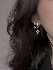 1pair Cross & Star Asymmetrical Earrings For Women, Simple But Stylish - Silver - View 4