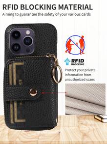 PU皮革材質多功能斜肩拉鍊手機錢包手機殼，與蘋果兼容 - 黑色 - 查看 4