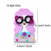 1pc Cute Acrylic Curly Haired Girl Shaped Brooch - Pink - View 2