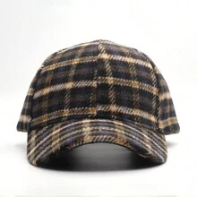 Autumn And Winter New Plaid Baseball Cap For Men And Women, Casual, Fashionable, Thick, Hard Top Baseball Cap, British Retro Snapback Bone Dad Hat - Black - View 2