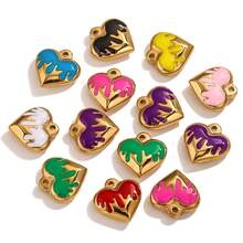 2pcs 304 Stainless Steel 18k Gold Plated Enamel Heart Pendant Earrings Women Daily Wear DIY Jewelry Accessories Necklace Pendant Bracelet Earrings - Pendant - View 2