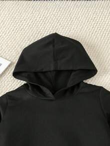 2 件套年轻男孩字母印花长袖连帽衫和慢跑裤套装，适合春秋季节 - 黑色 - 查看 3