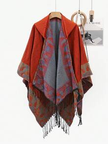 女士葉子印花披肩,拍照神器,適用於春夏秋冬的萬能披肩 - 橘色 - 查看 9