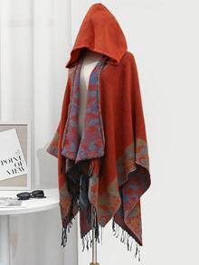 女士葉子印花披肩,拍照神器,適用於春夏秋冬的萬能披肩 - 橘色 - 查看 7