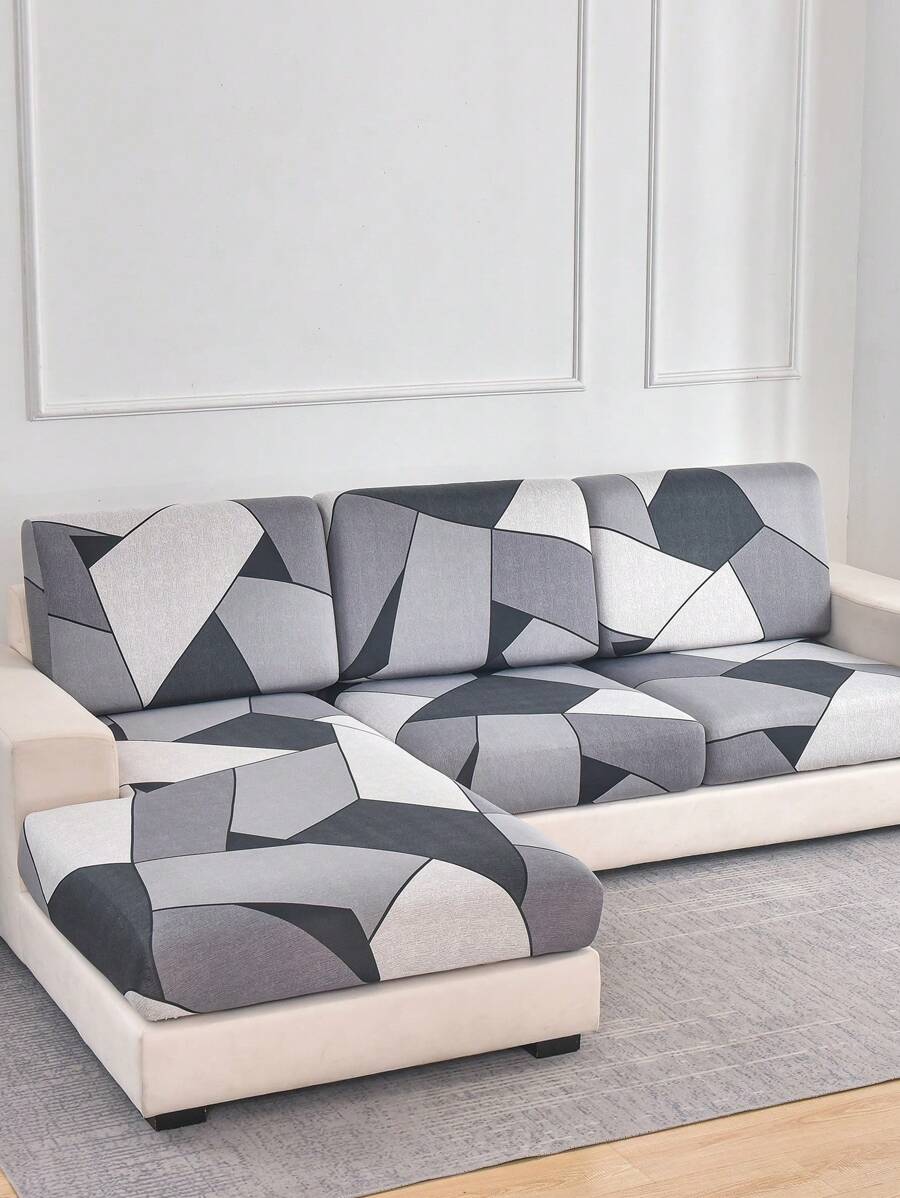 1 件印花弹力沙发座垫套、L 型沙发套、独立沙发靠背垫套、家具保护套、弹力沙发座垫套 - 灰色 - 查看 1